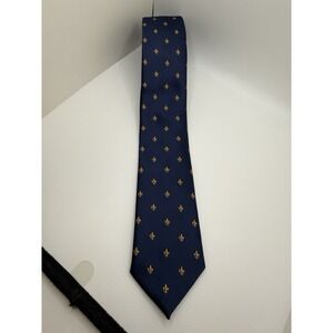 Creazioni Tucci Firenze Blue Tie Gold Fleur de Lis 100% Silk Italy Made 60.5x2.5